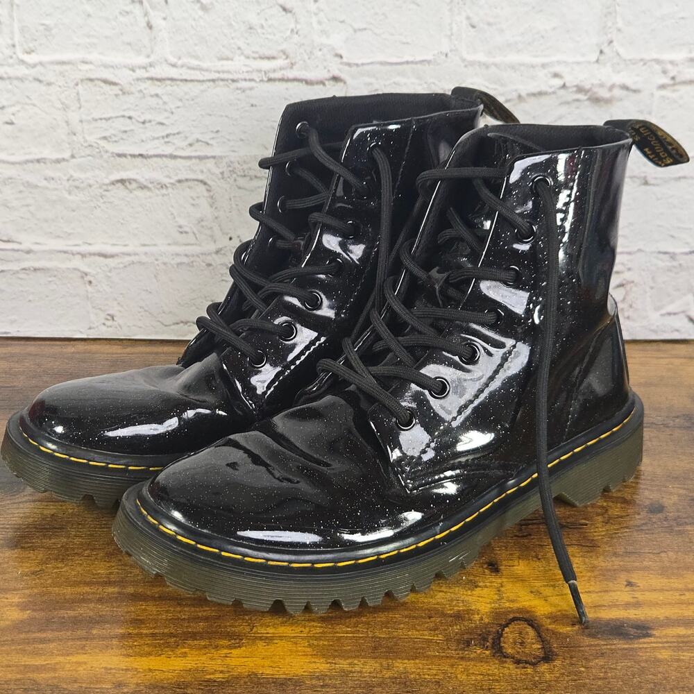 Dr Martens Luana Black Glitter Patent Combat Boots Women's 9 UK 7 EU 41